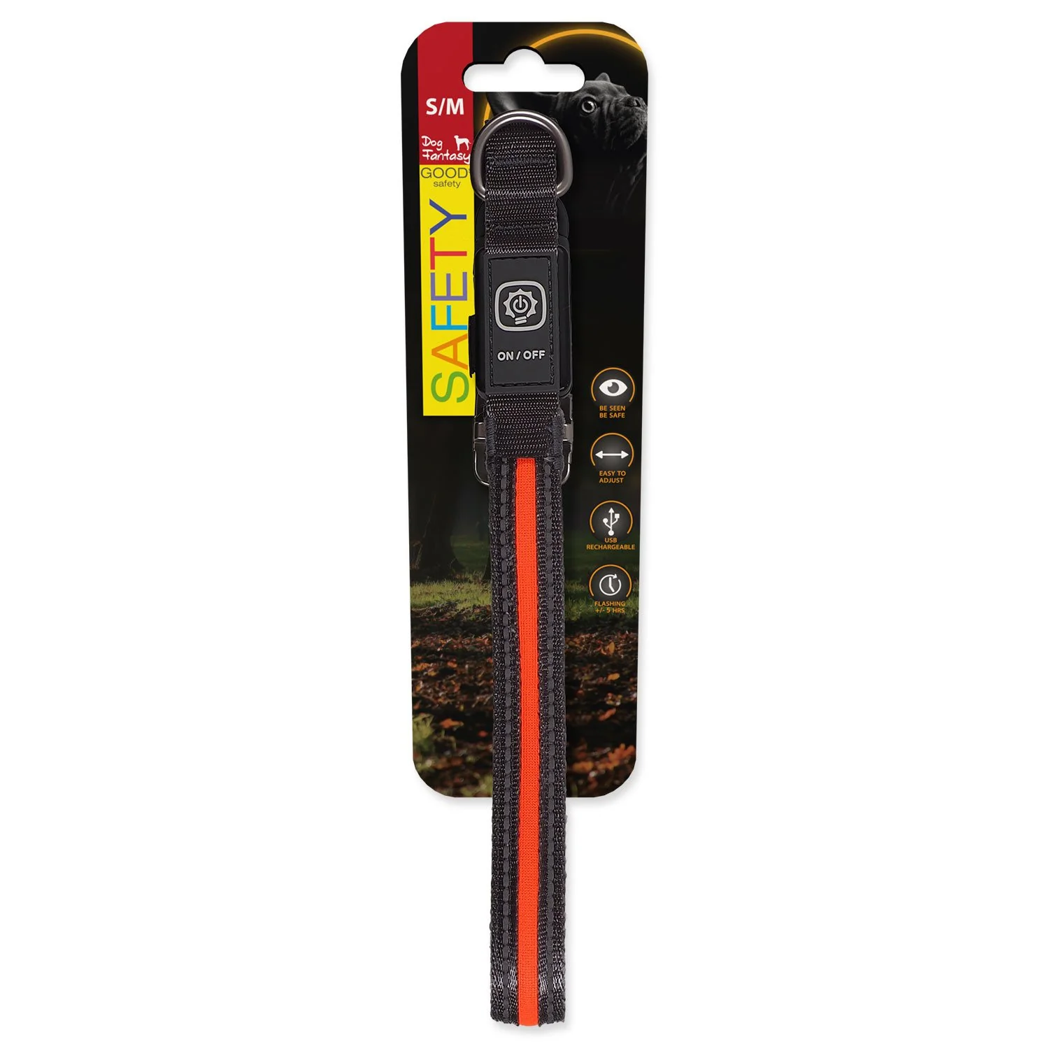 Obojok Dog Fantasy USB LED nylonový svietiaci S-M oranžový 1,9x35-50cm