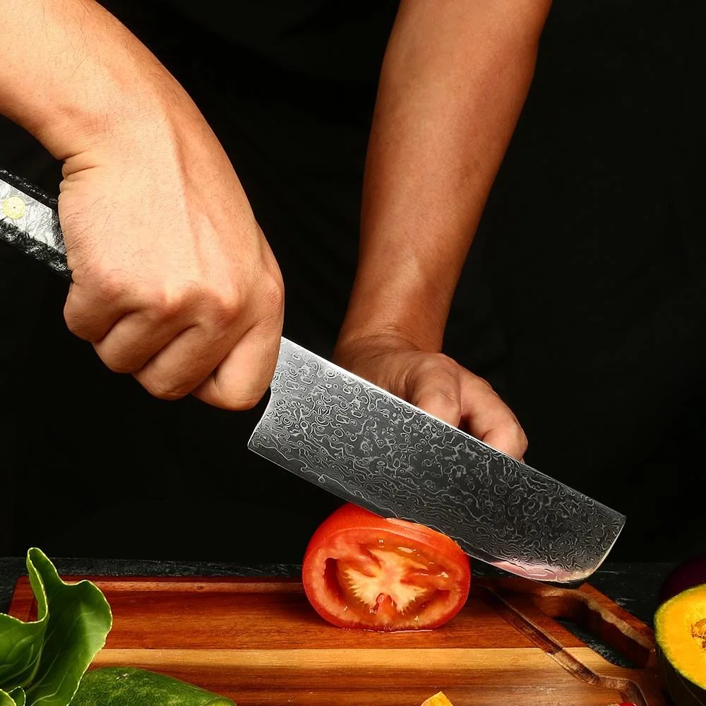 Damaškový kuchynský nôž Zankuro - Čierna / Červená 33cm, 150g