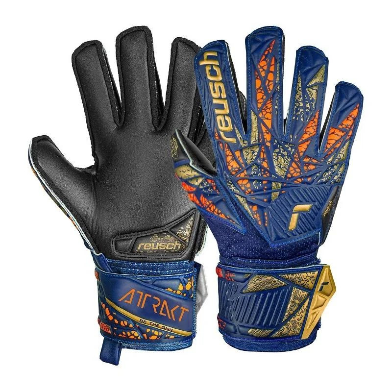 Reusch Attrakt Silver Junior Detské brankárske rukavice, čierno/modro/zlaté, veľ. 5,5