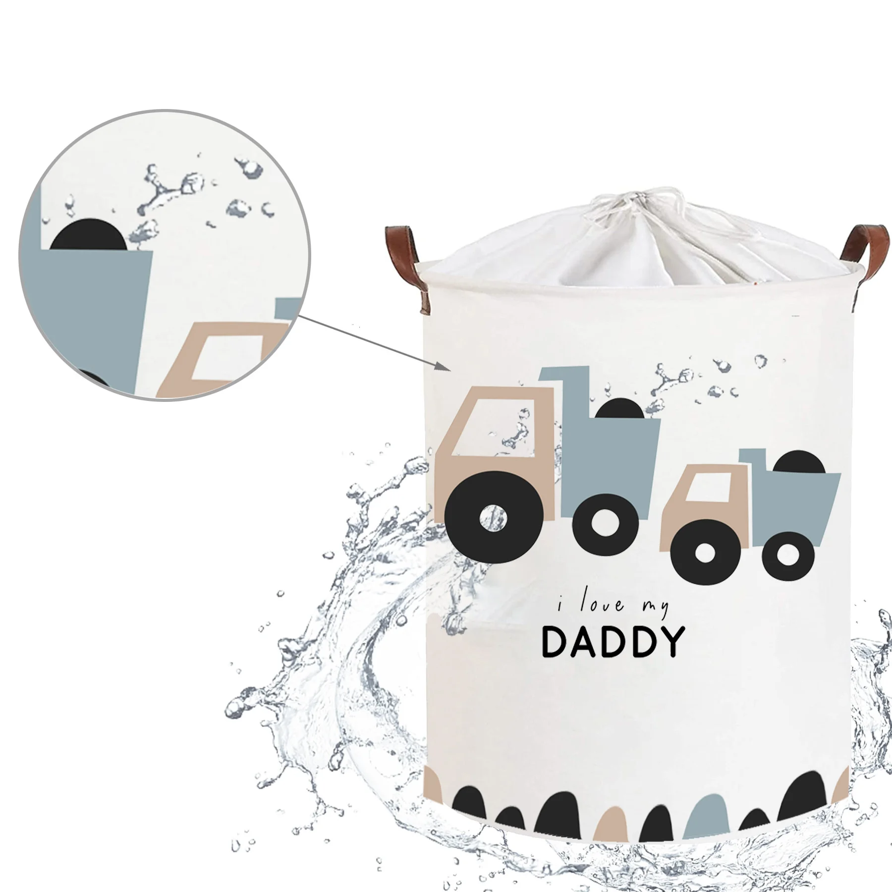 Kôš na hračky, uzatvárateľný, bavlna - Trucks Love Daddy - biely, 43 L 