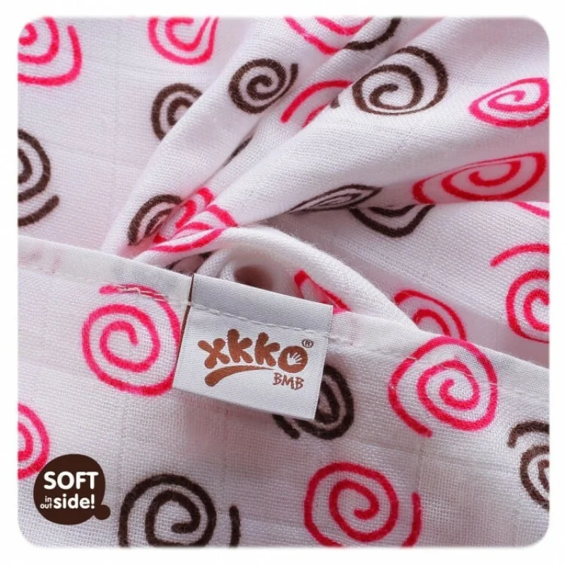 XKKO BMB Bambusová plienka Spirals&Bubbles 70x70 - Magenta MIX (3ks)