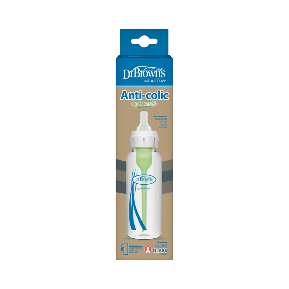 Dojčenská fľaša options+ SKLENENÁ Anti-colic 250ml – 1ks (SB81003-P4)