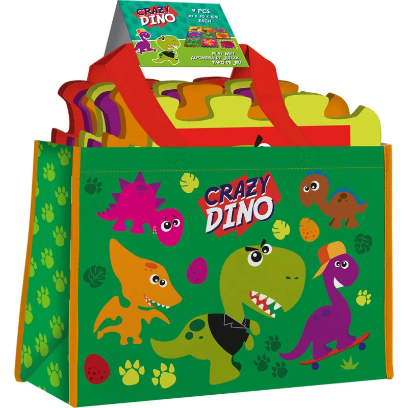 Kids Euroswan Penová podložka, puzzle 9 ks + taška, Crazy Dino