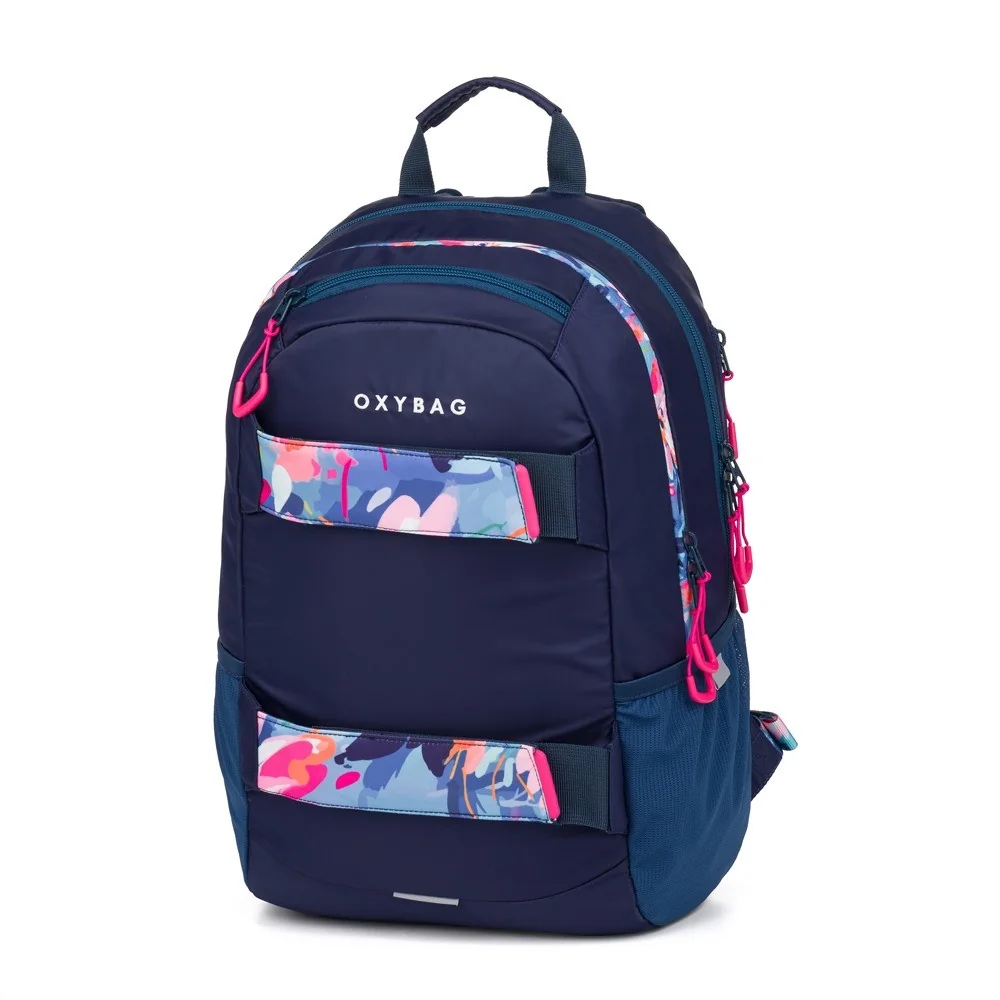 Študentský batoh OXY SPORT Flowers Blue s peračníkom set 2 ks