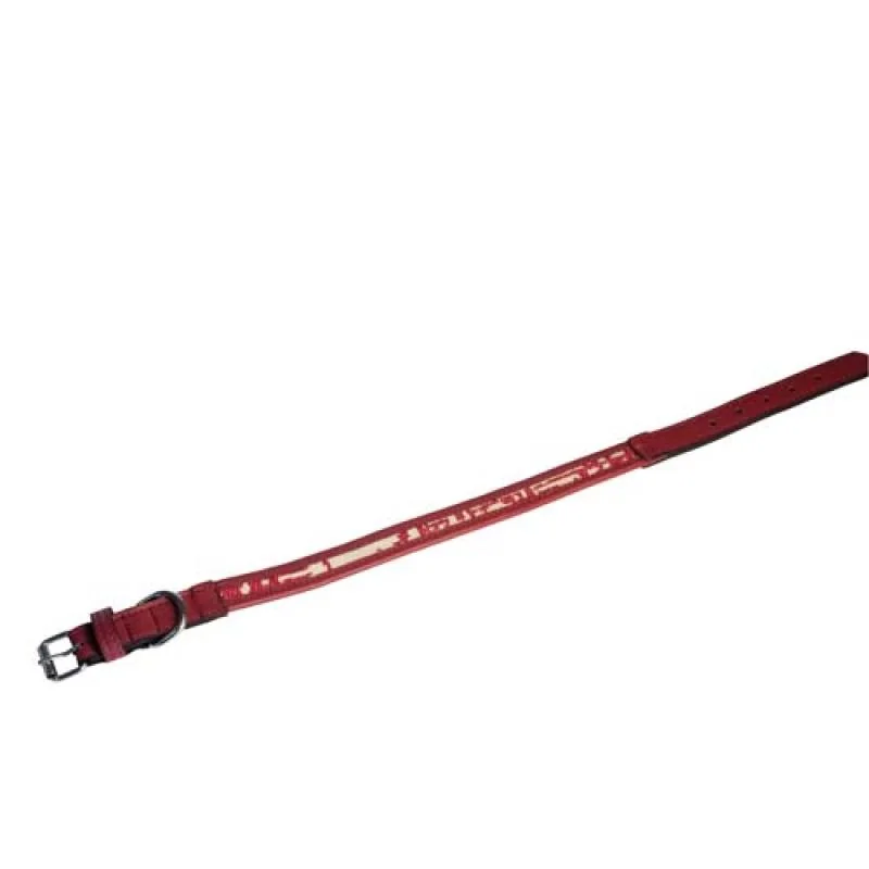 COBBYS PET Obojok z pravej kože bordový zdobený bielo červenou textíliou 40cm/20mm
