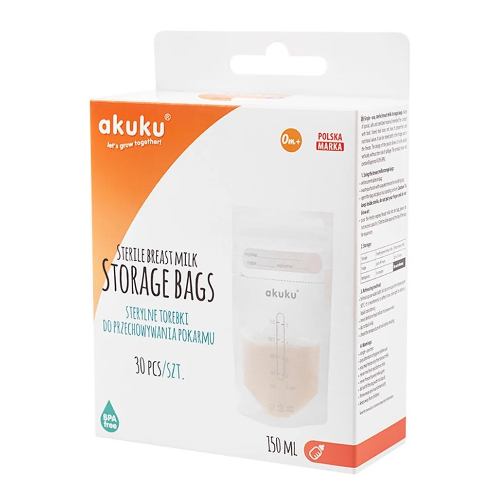 Sterilné vrecká pre skladovanie mlieka a pokrmov Akuku 150ml 30 ks ,