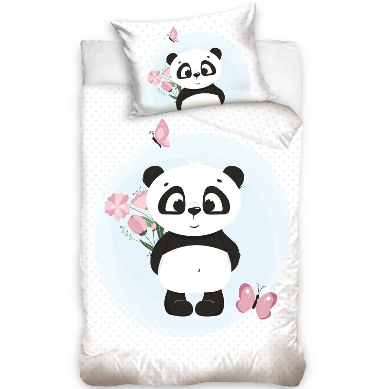 CARBOTEX - Detské bavlnené obliečky do postieľky PANDA, 100/135+40/60, BABY226008