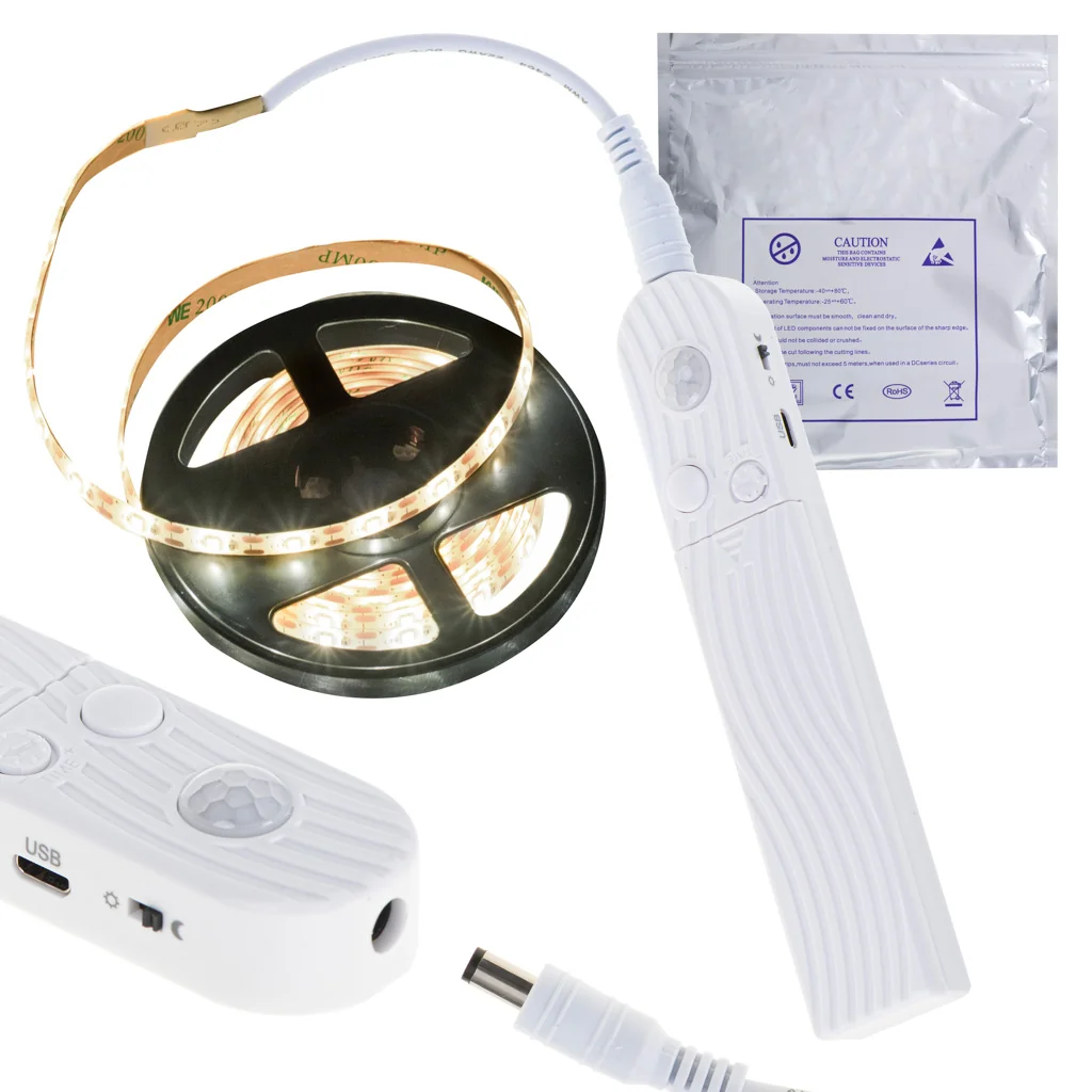 LED Pásik s Pohybovým Senzorom - USB LED Pásik s Pohybovým Senzorom, Batériový, 2M, Teplá Biela