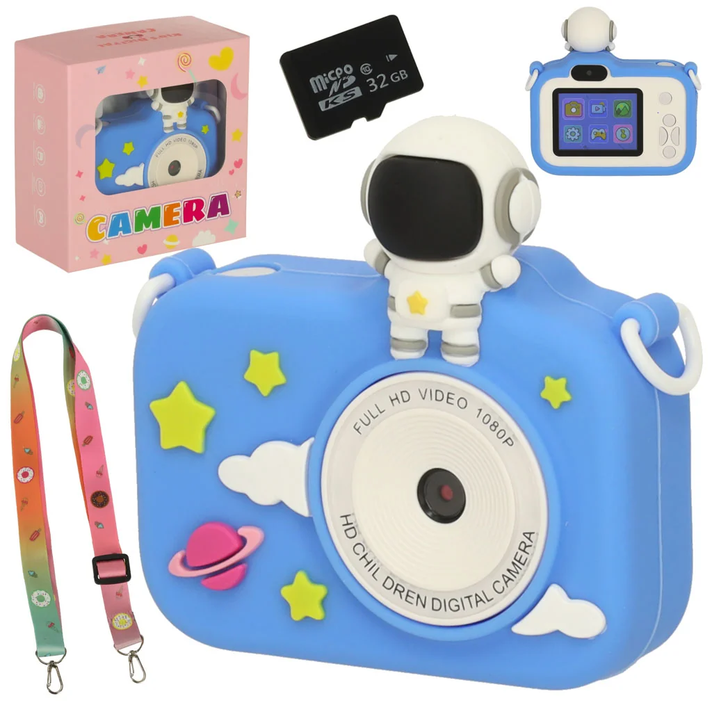 Detský fotoaparát digitálny s kartou 32 GB, Astronaut modrý