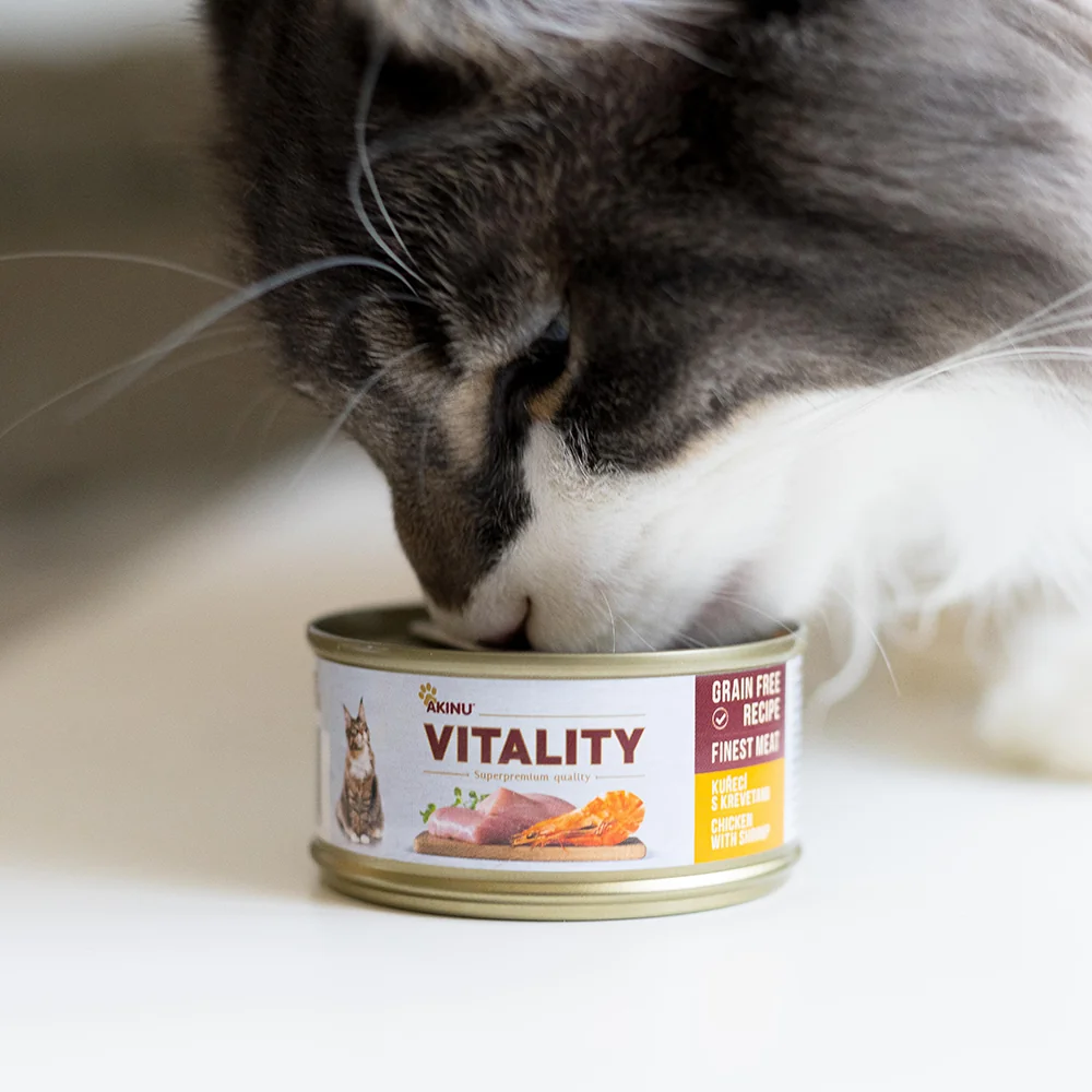 Akinu VITALITY Kuracie mäso a krevety v konzerve pre mačky 10 x 70 g