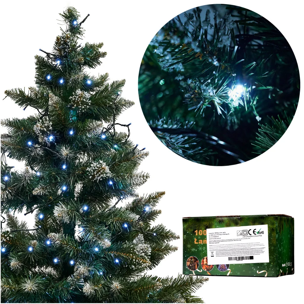 Vianočná LED reťaz 10 m – 100 LED, studená biela, 8 režimov, vnútorný