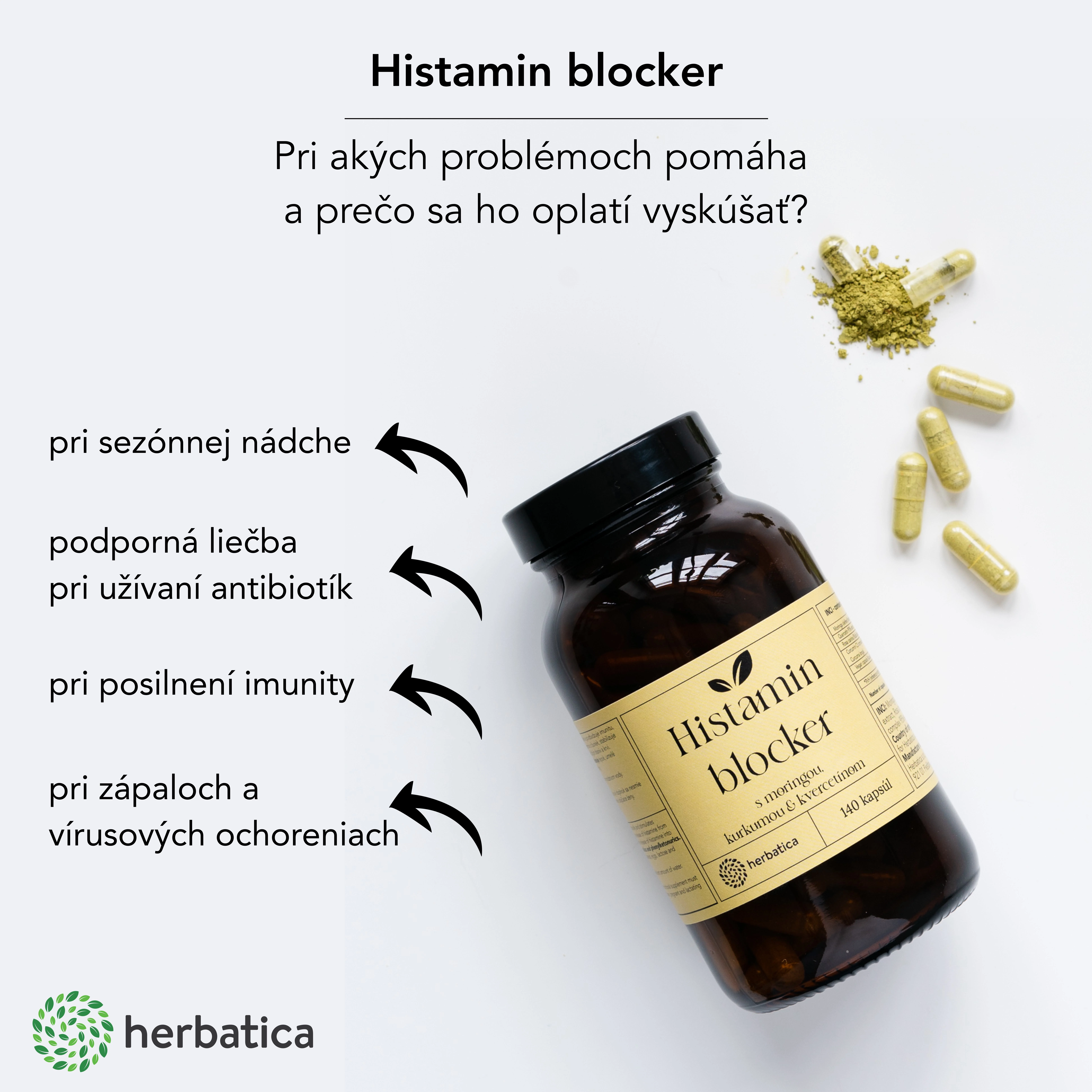 Zvýhodnený set: 2 x Histamin blocker s moringou, kurkumou a kvercetínom - 140 kapsúl - Herbatica
