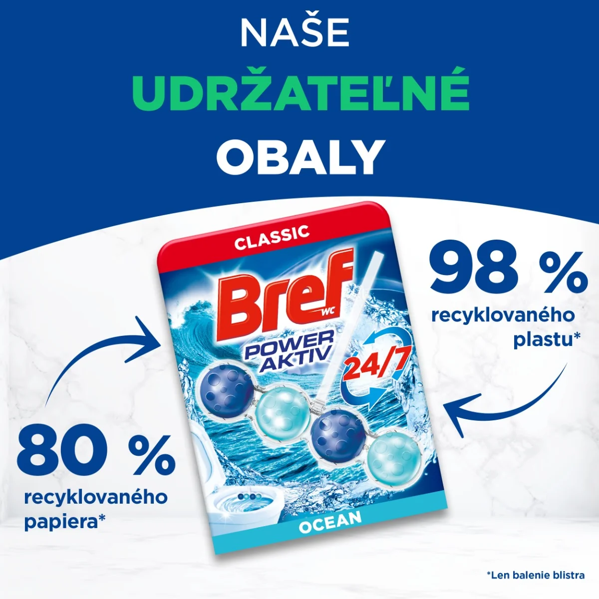Bref Power Aktiv tuhý WC blok Ocean 3×50 g, WC blok