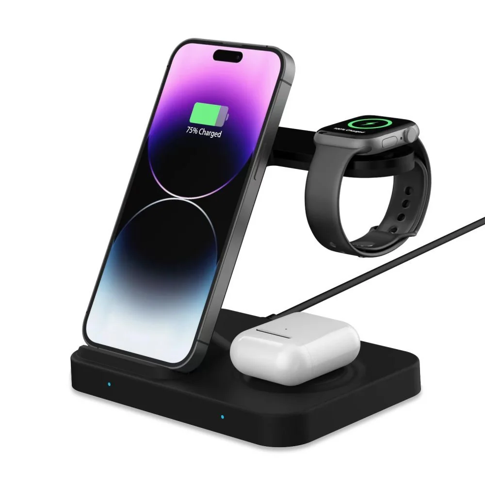 Tech-Protect A37 3in1 bezdrôtová nabíjačka na mobil / Apple Watch / AirPods, čierna rPods, čierna