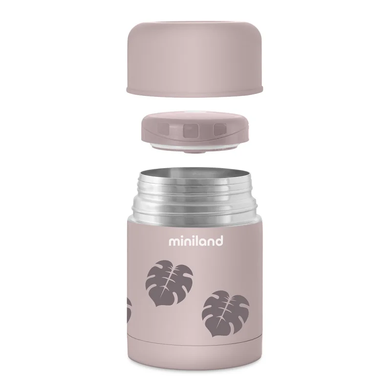 Miniland Termoska na jedlo Terra 600 ml ružová/listy