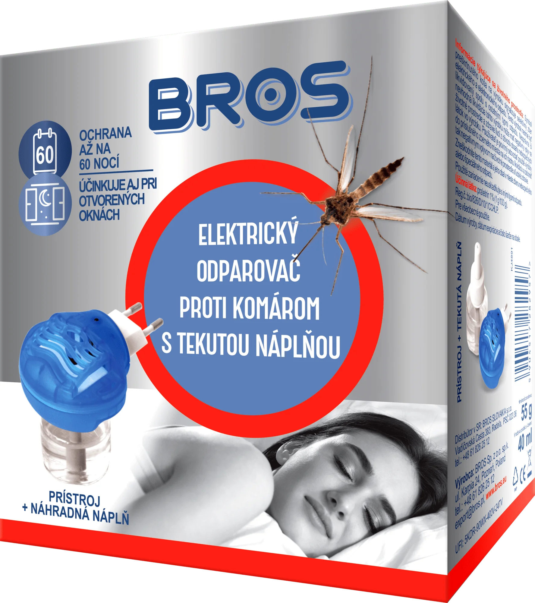08295 Bros Elektrický odparovač proti komárom s tekutou náplňou 60 nocí bez komárov