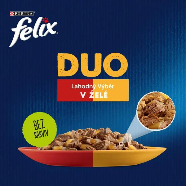 Felix Fantastic DUO kapsičky pre mačky kura a obličky, hovädzie a hydinové, morka a pečeň, jahňacie a teľacie 4×85 g 4×85 g, kapsičky pre mačky