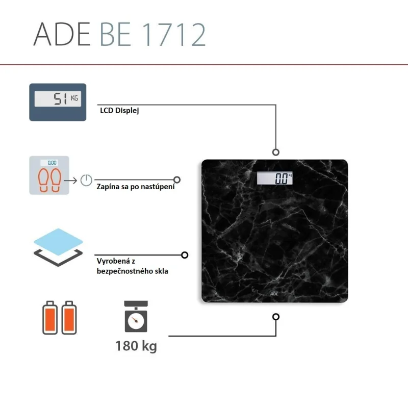ADE Aurora BE1711/BE1712 digitálna kúpeľňová váha čierny mramor