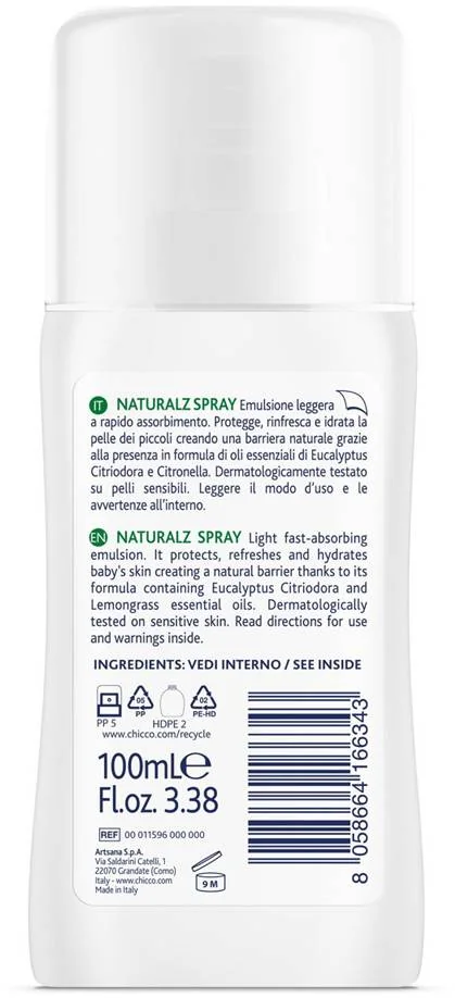 CHICCO Sprej proti komárom ochranný a osviežujúci 95% prírodných zložiek 100ml, 2m+ 1×100 ml, sprej proti komárom