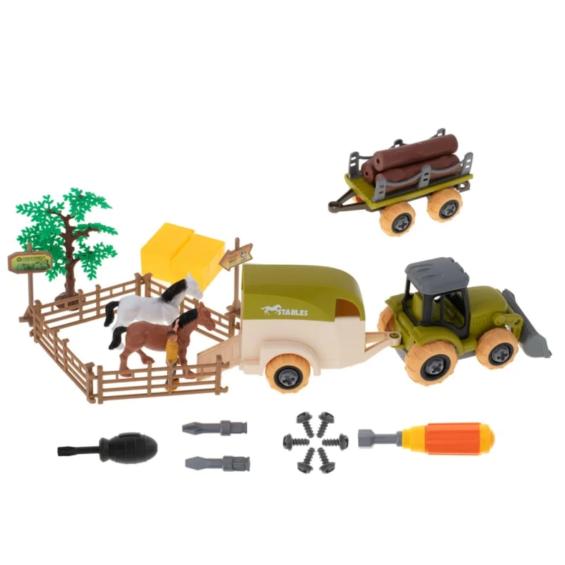 Farmársky set – traktor, prívesy a zvieratá, 2 skrutkovače