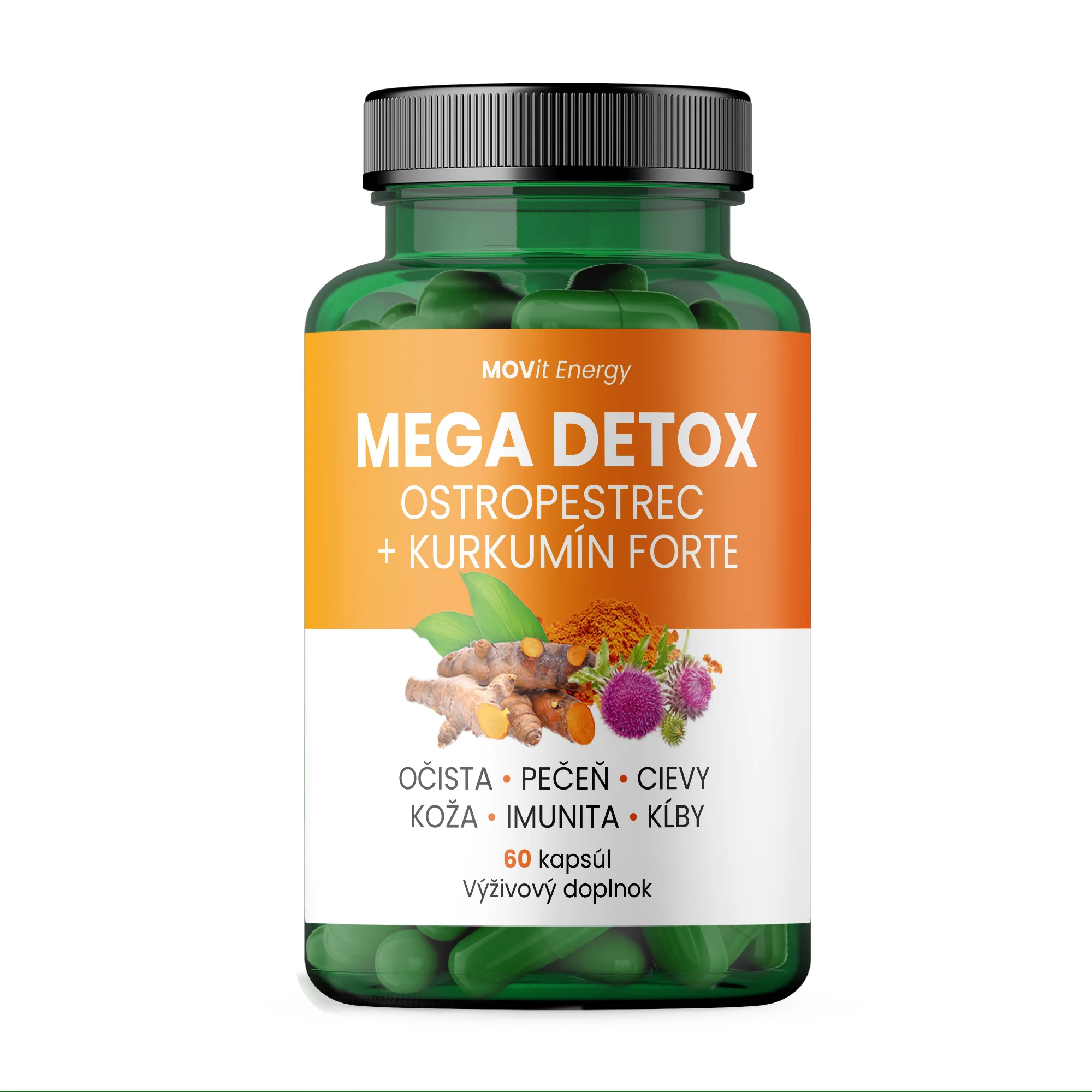 MOVit Mega Detox Ostropestrec + Kurkumín FORTE, 60 kapsúl