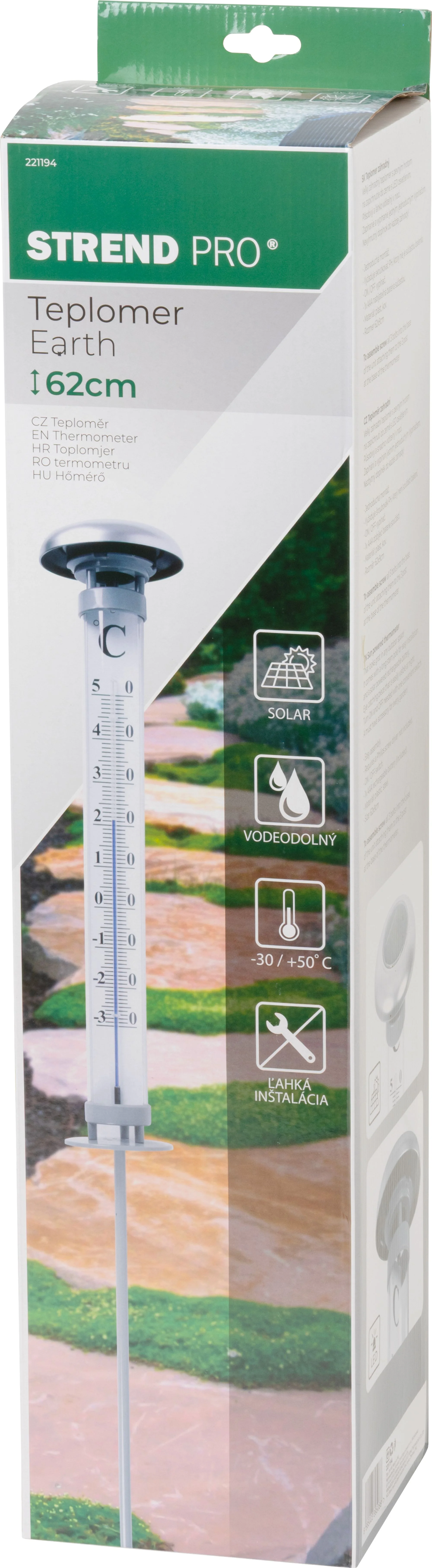 Strend Pro solárny záhradný teplomer TMSH-149 Earth, 1 ks ABS, 620x90 mm