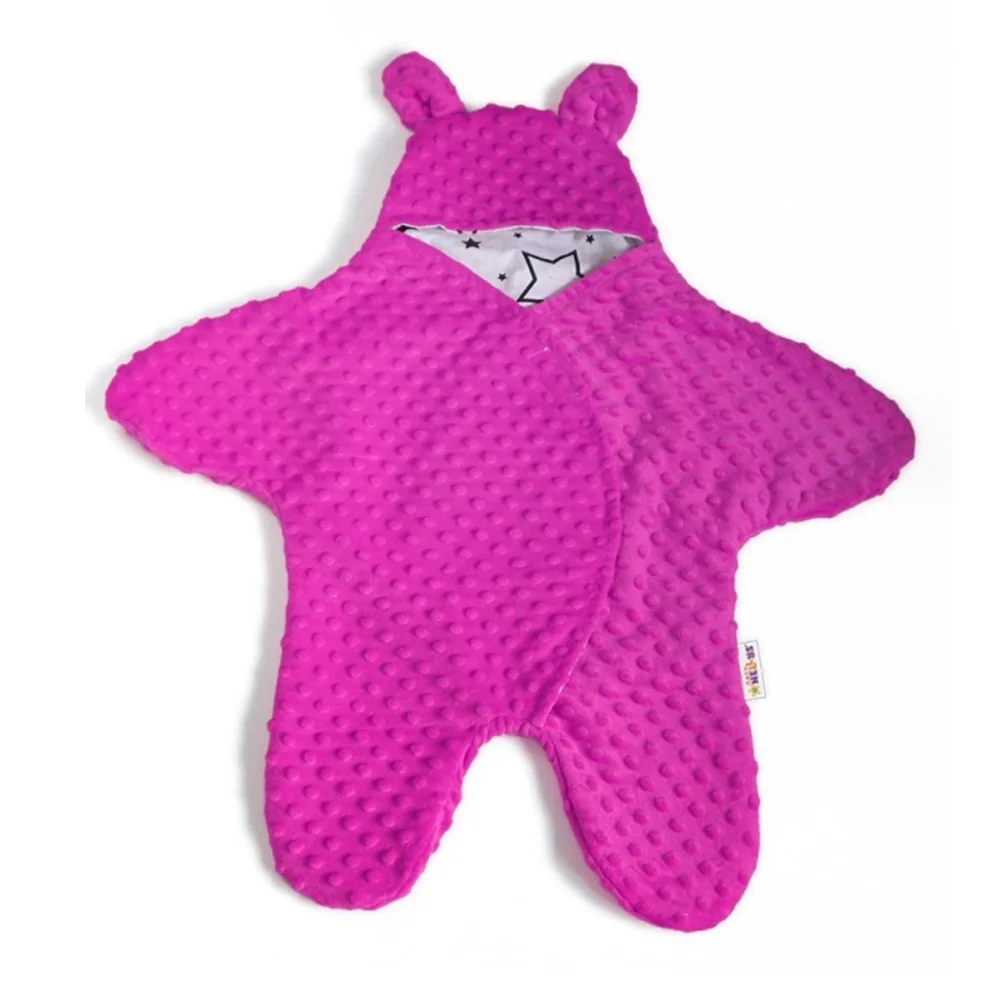 Baby Nellys Fusak, spacáček do autosedačky alebo kočíka s uškami, Minky - syto růžová