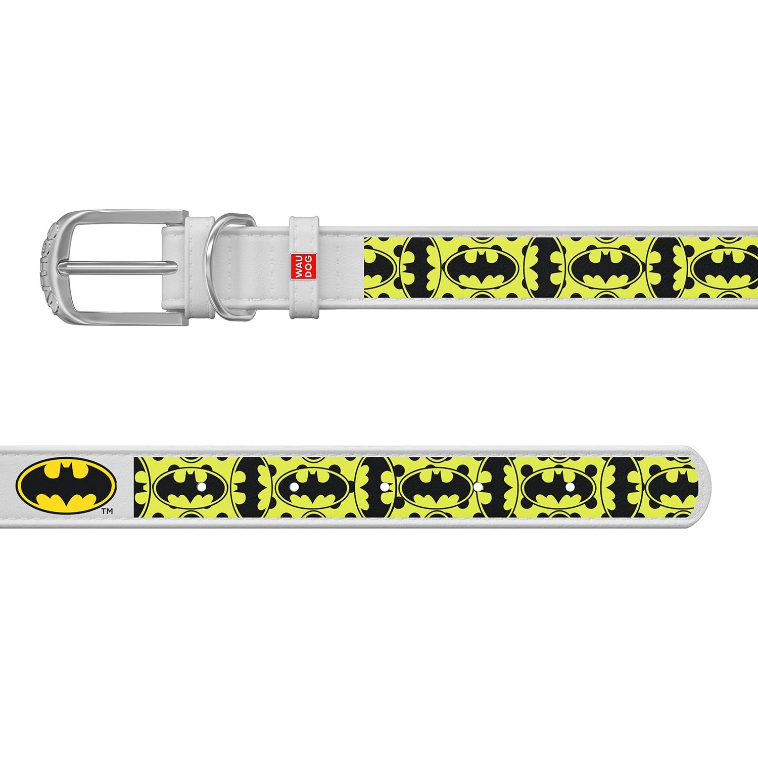 Kožený obojok Batman DC COMICS biely, Obvod krku: 20-28 cm, širka: 12 mm