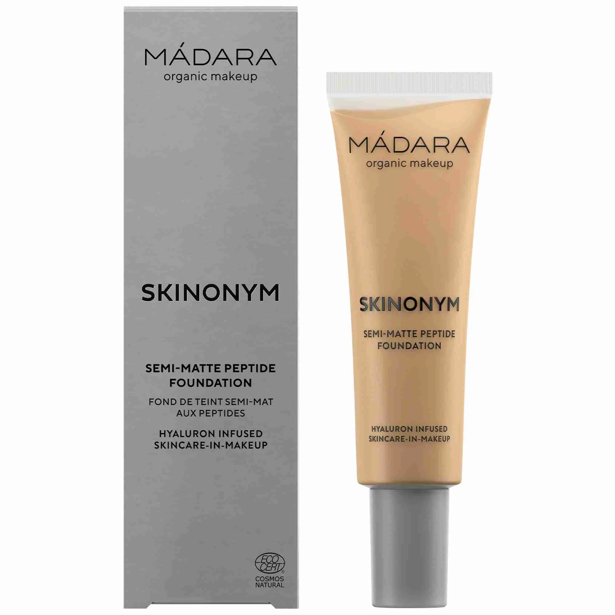 MÁDARA SKINONYM Polomatný Make-up s peptídmi Golden Sand 1×30ml, Prírodný certifikovaný make-up