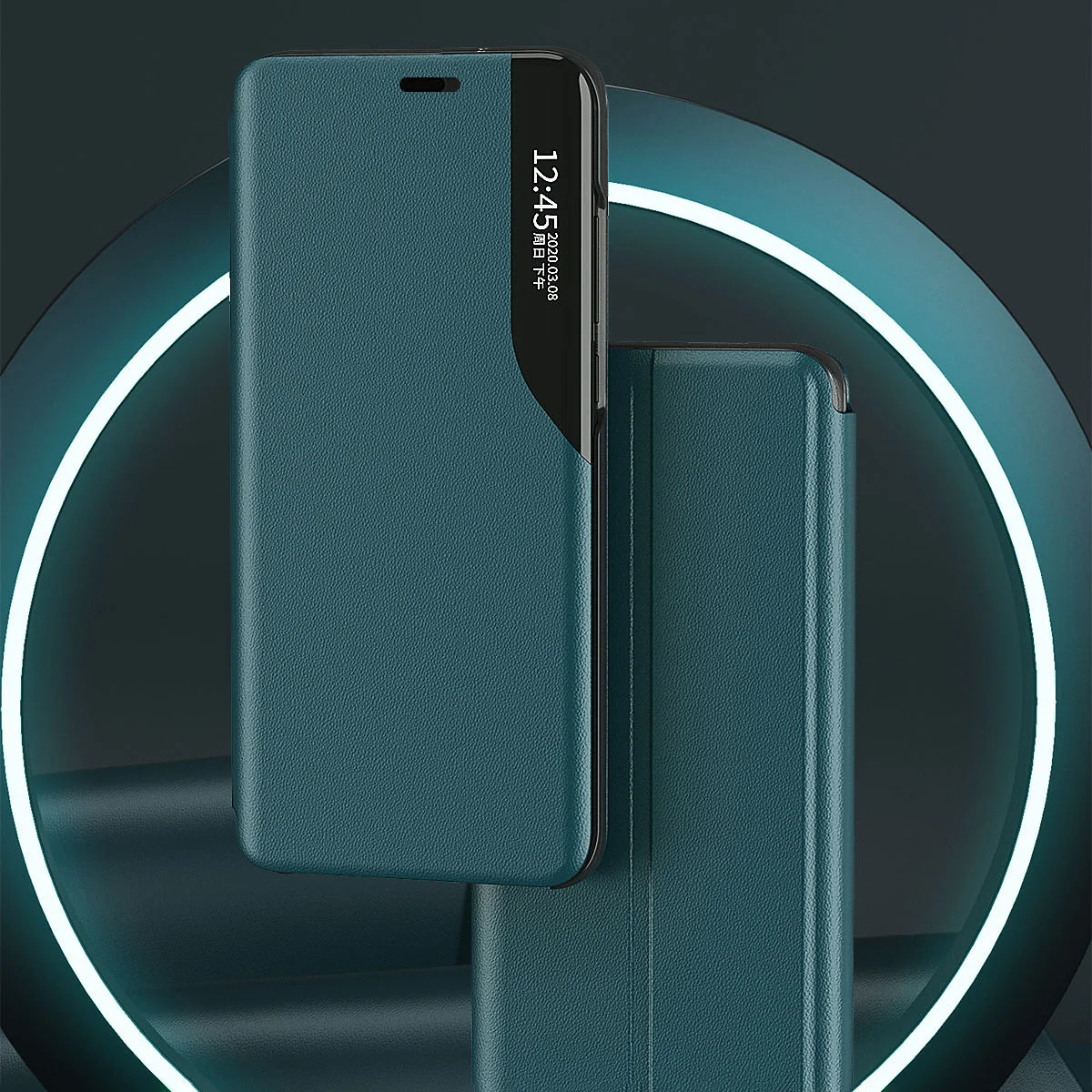 MG Eco Leather View knižkové puzdro na iPhone 13 Pro Max, zelené