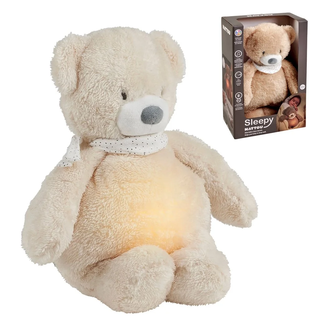 Uspávačik plyšový hudobný so svetielkom a senzorom plaču 4v1 Sleepy Bear Beige 0m+