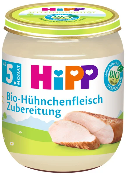 HiPP Príkrm BIO Kuracie mäso - pyré 1×125 g, mäsový príkrm pre deti
