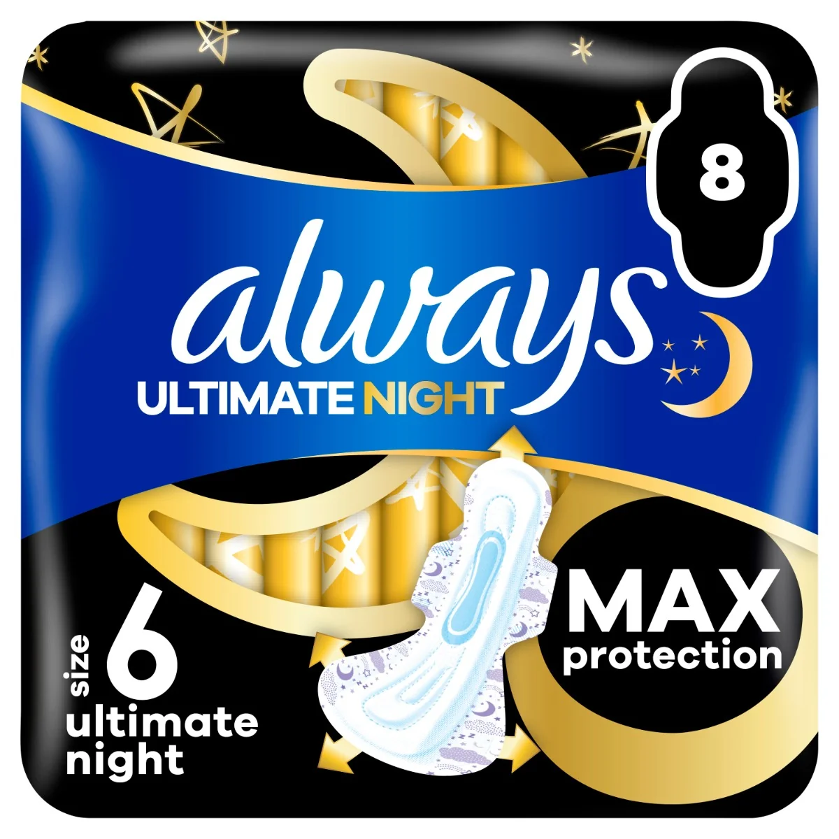Always Ultimate Night hygienické vložky s krídélkami (Veľkosť 6), 8 ks 1×8 ks hygienické vložky