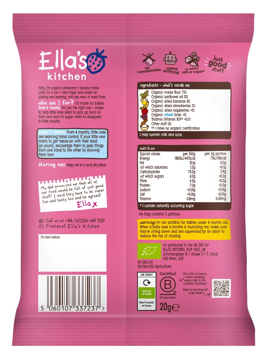 Ella's Kitchen BIO Chrumky jahoda a banán 1×20 g, chrumky