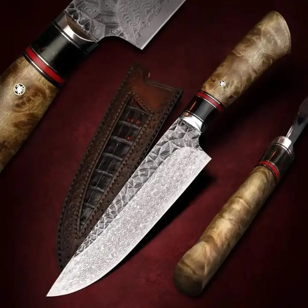 Damaškový kuchynský nôž Hisoka-Hnedá H29030 1ks, dĺžka 32cm