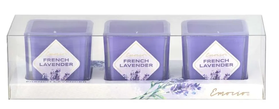 Emocio Sklo farebné 51×51×52 mm 3 ks French Lavender vonná sviečka