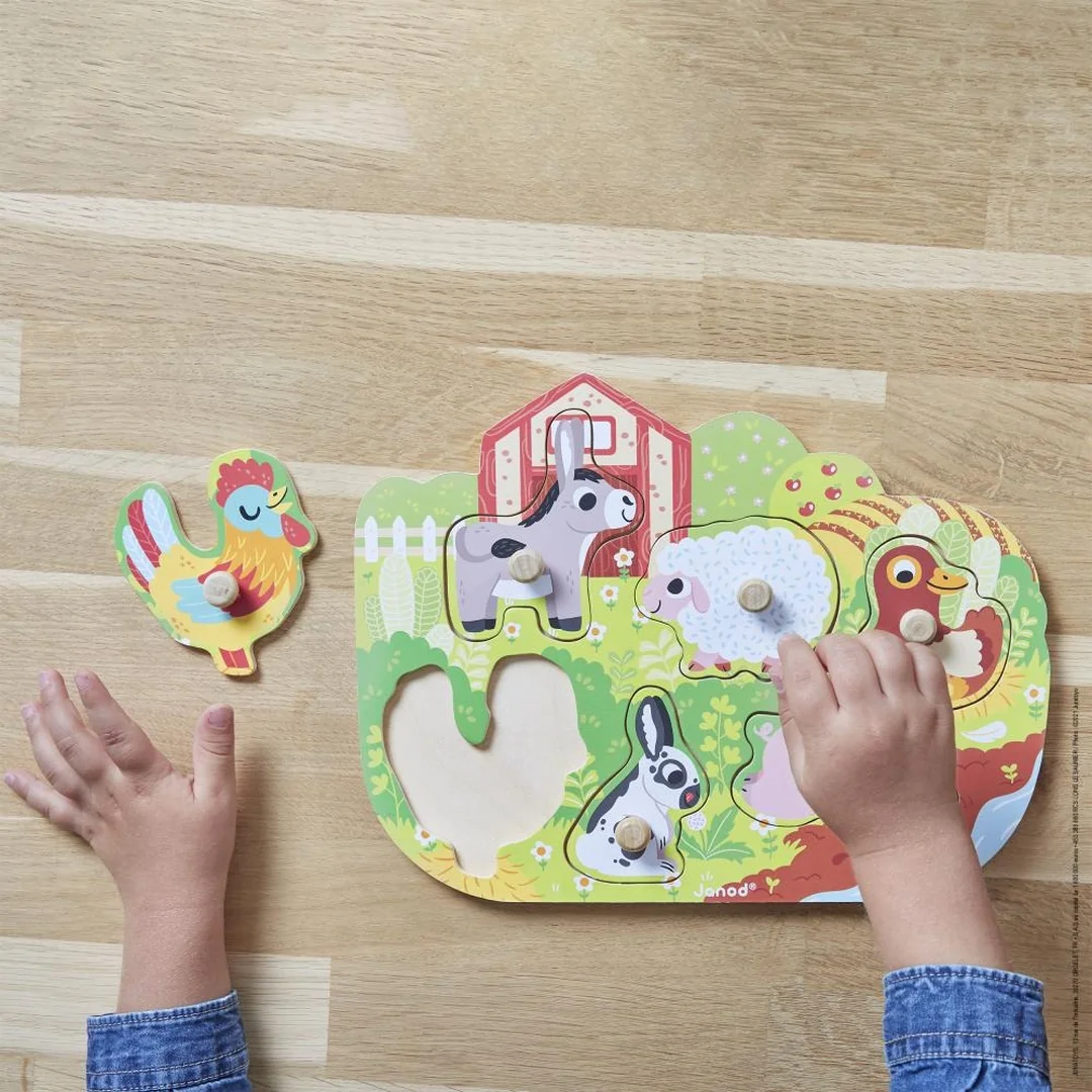 Janod Drevené vkladacie puzzle s úchytom Farma