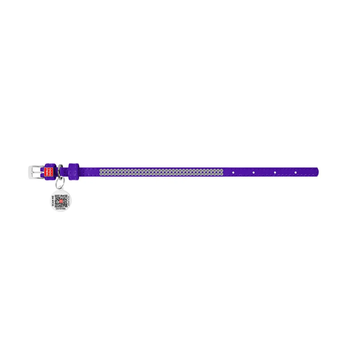 Kožený obojok s kryštálmi fialový, Obvod krku: 18-21cm, šírka: 9mm