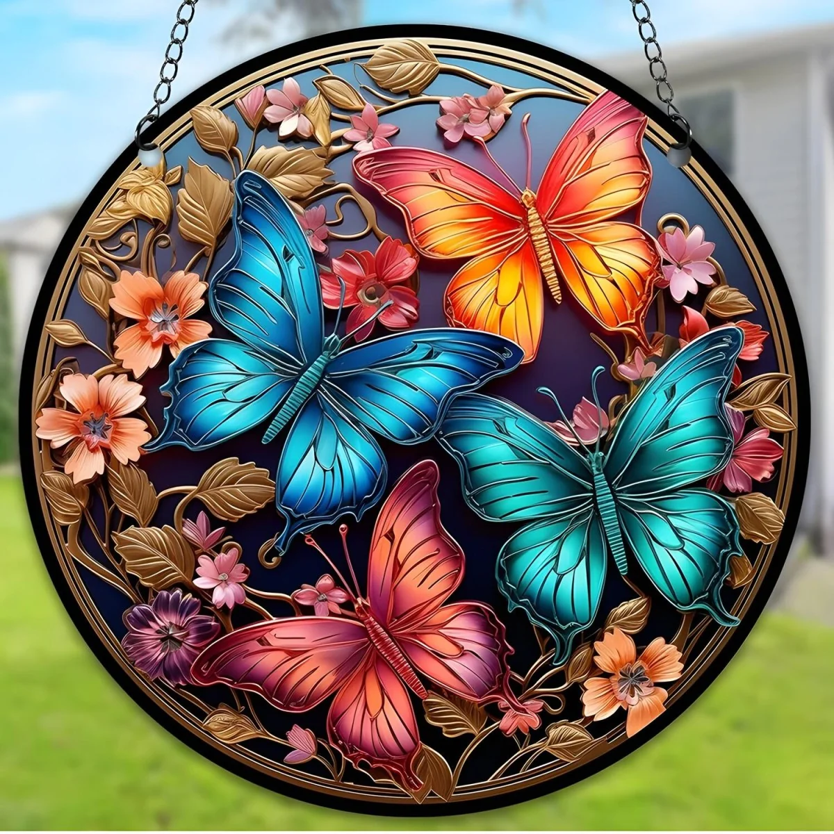 Vitrážový Lapač Slnka Motýle XL-30cm x 30cm