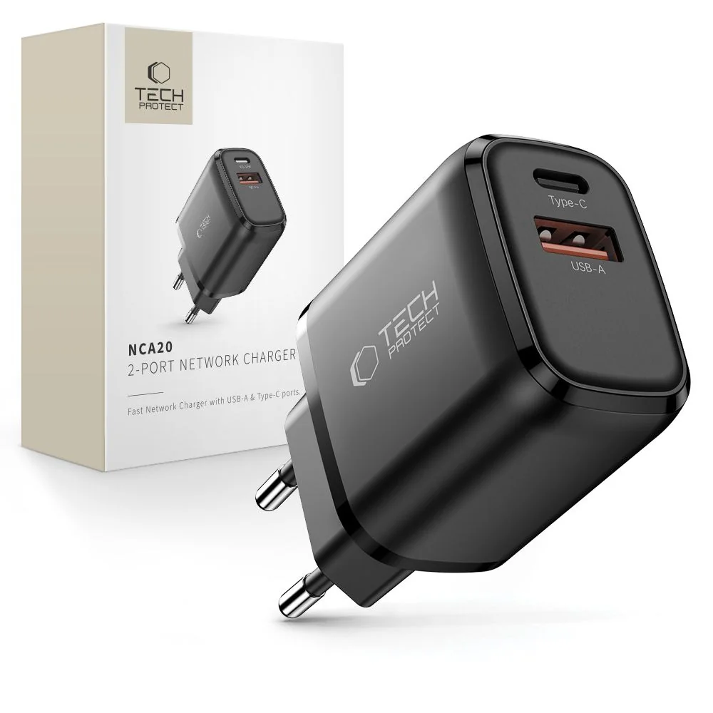 Tech-Protect NCA20 sieťová nabíjačka 20W PD QC, čierna