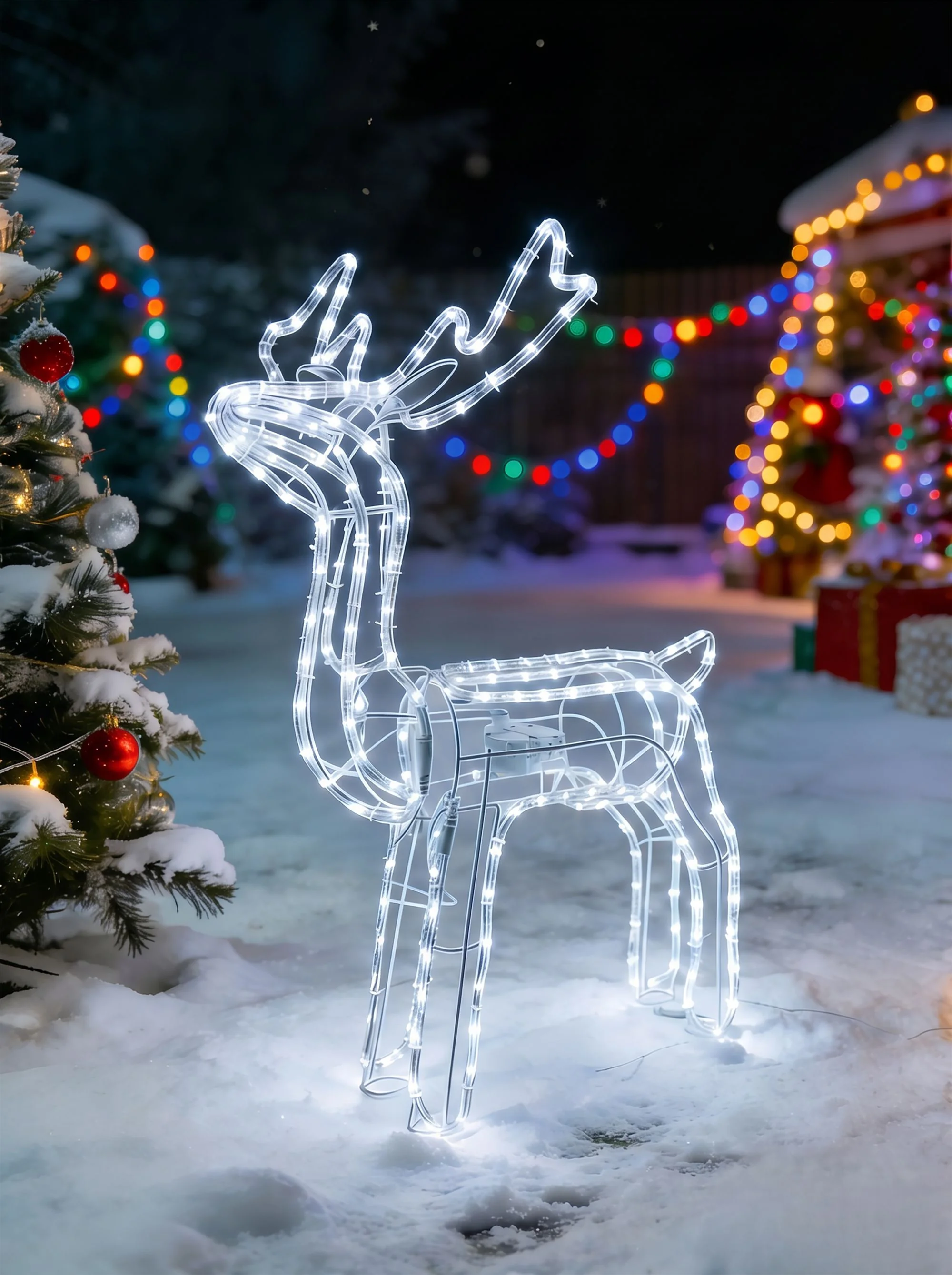 MagicHome vianočný LED sob s otočnou hlavou, 1 ks 216 LED studená biela, GS IP44 transformátor, exteriér, 46x23x82 cm