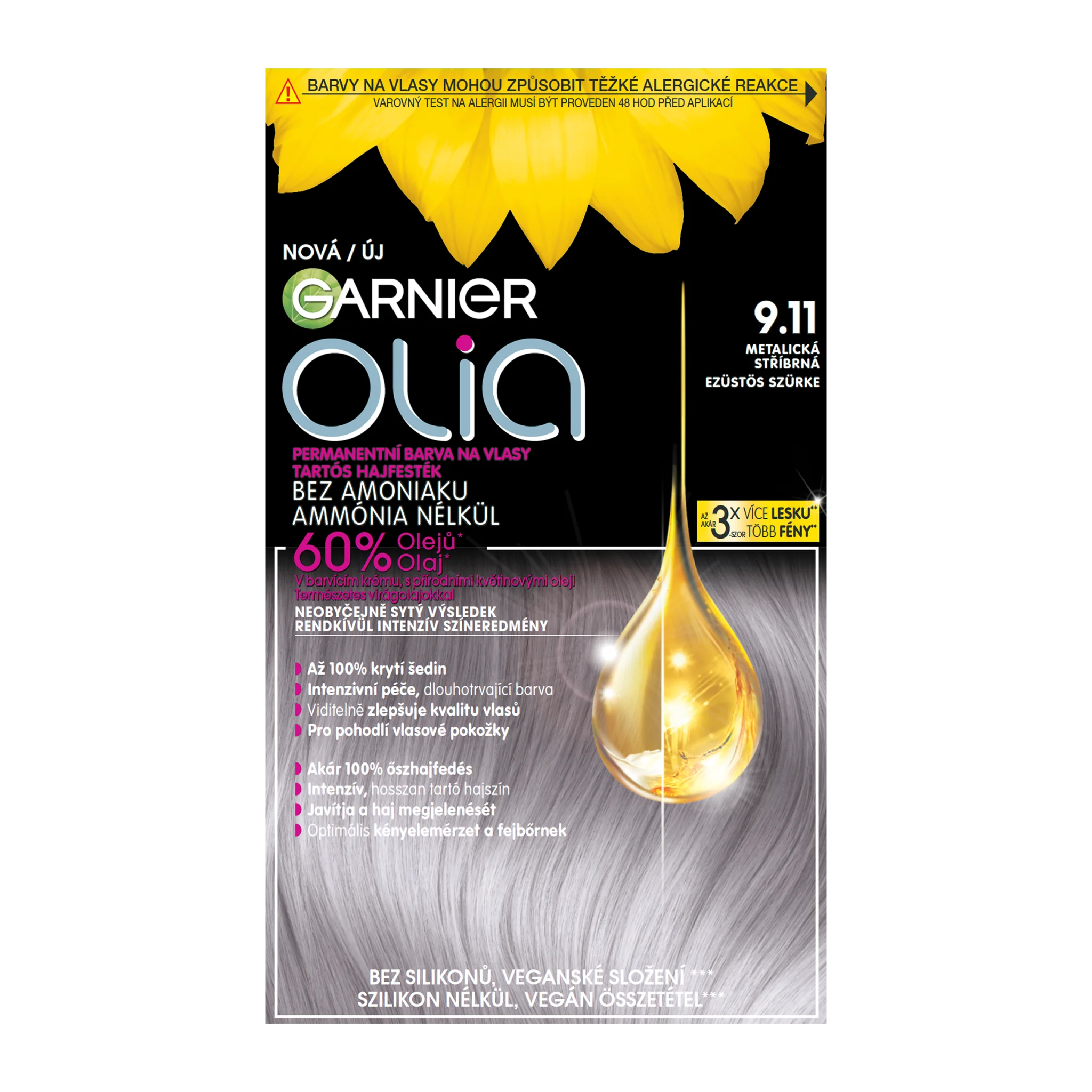 GARNIER OLIA P. FARBA VLASY 9.11 M. STRIEBORNA 1KS 1×1 set,  permanentná farba na vlasy