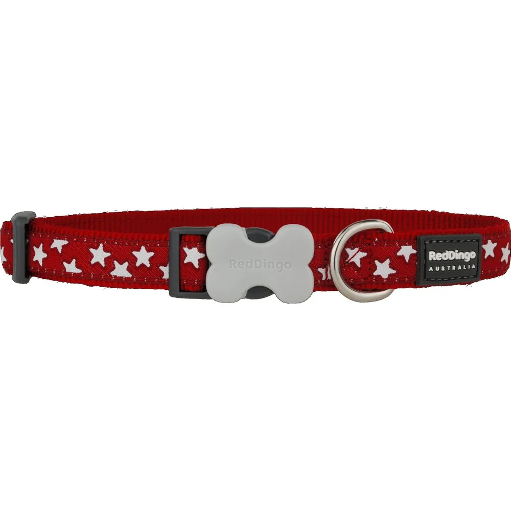 Nylonový obojok Red dingo s hviezdičkami červený, Veľkosť: XS