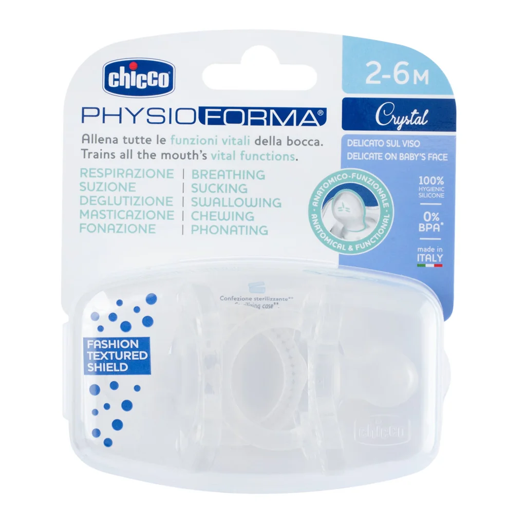 CHICCO Cumlík Physio Luxe celosilikónový 2-6m crystal 2 ks 1×2 ks, celosilikónový cumlík