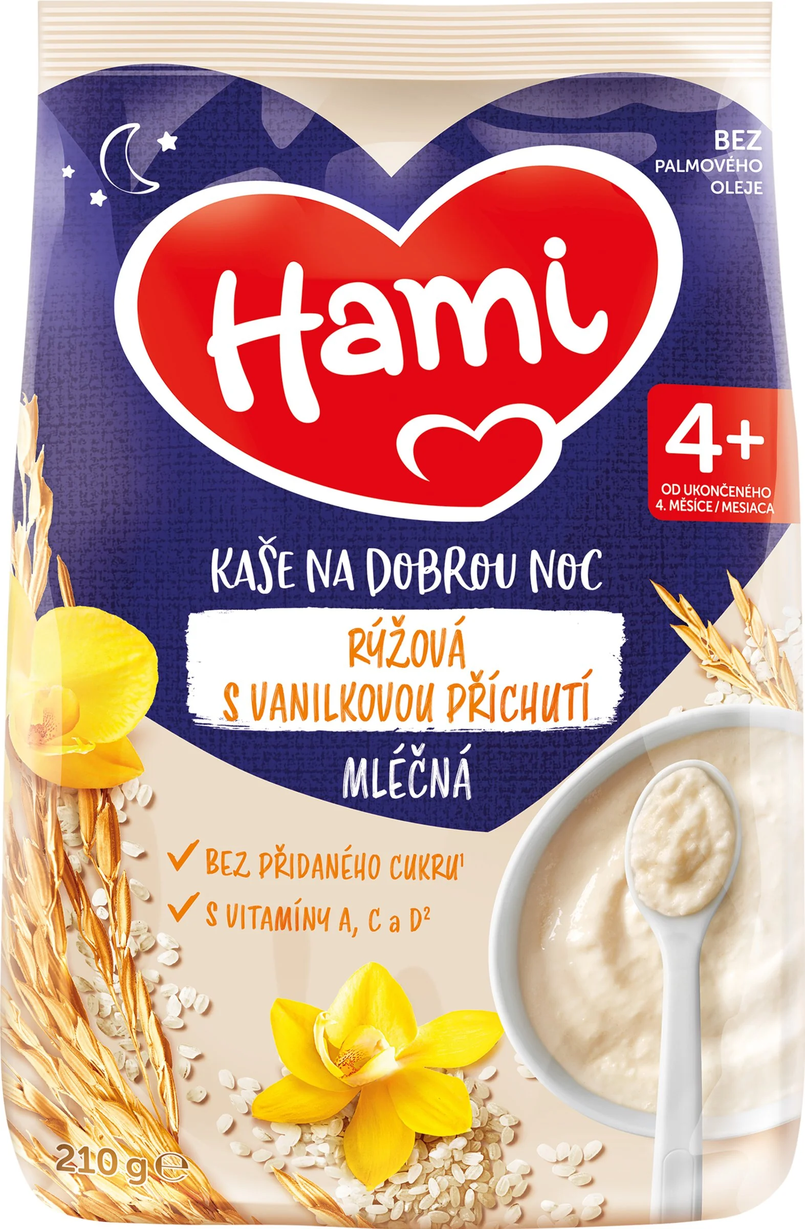 HAMI Mliečna kaša ryžová s vanilkovou príchuťou 1×210 g, ryžová kaša