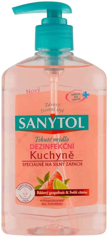 SANYTOL Tekuté mydlo Kuchyňa 1×250 ml, dezinfekčné, Ružový grepfruit a citrón