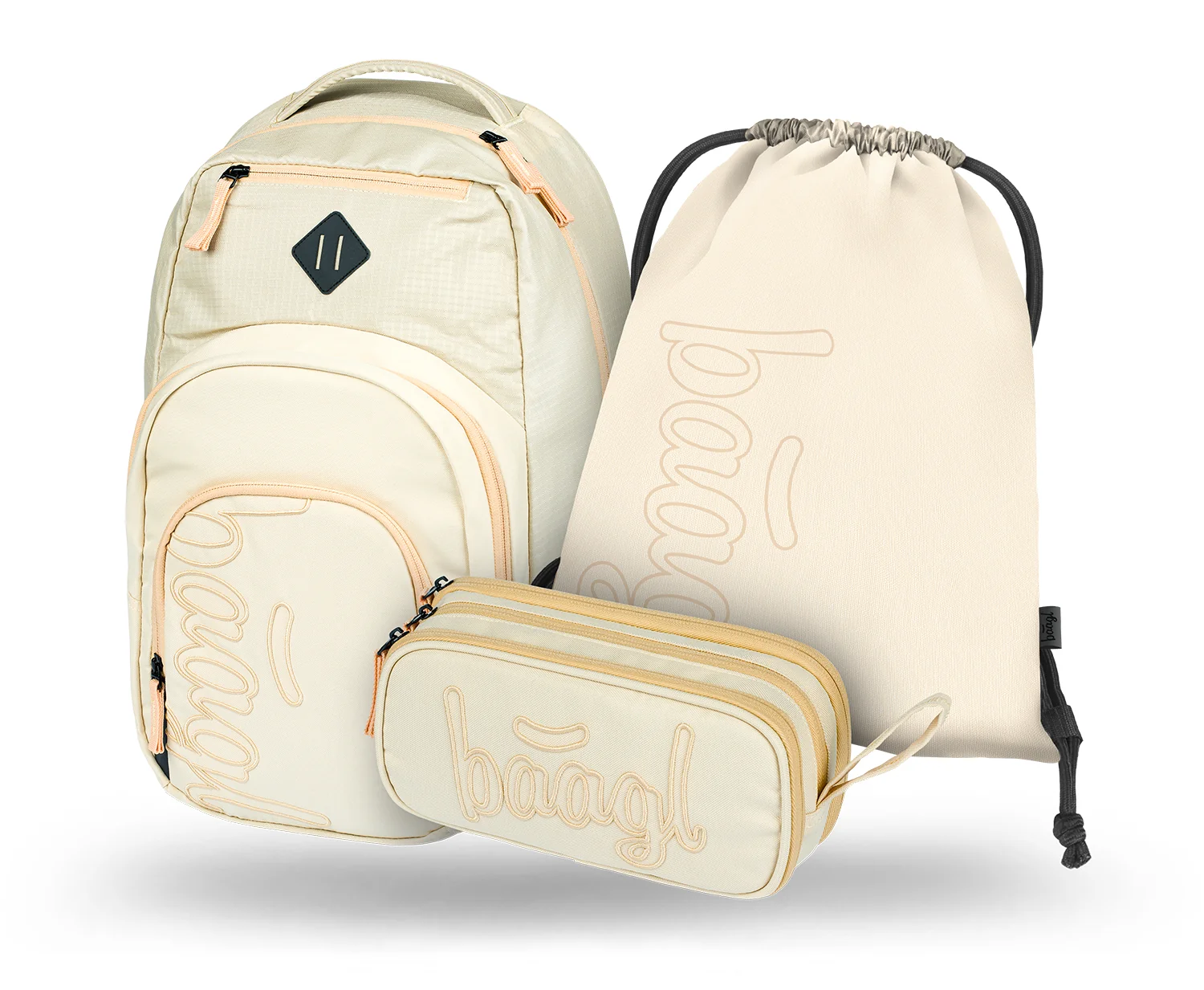 Baagl Coolmate Beige 3-dielny školský set batoh, peračník, vrecko