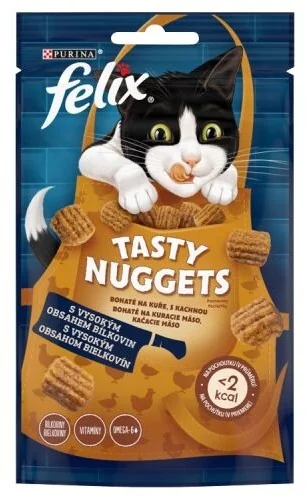 FELIX Tasty Nuggets 1x50g Bohaté na kura a kačicu 1×50 g, doplnkové krmivo pre dospelé mačky