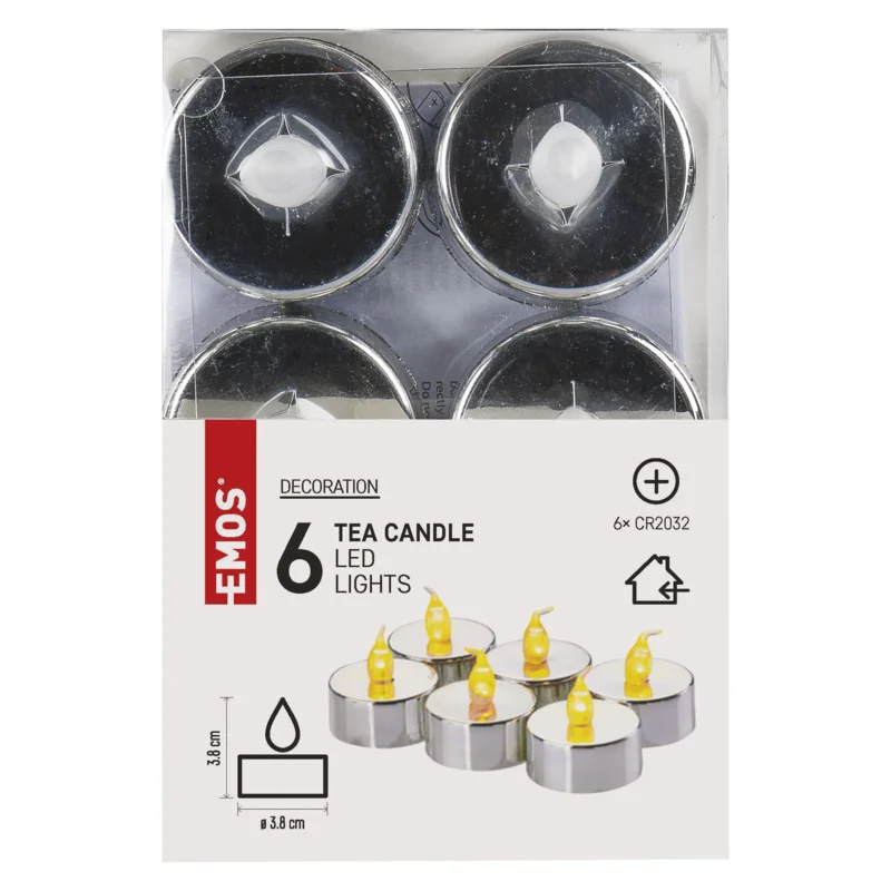 Čajová sviečka strieborná, CR2032, vintage 6 ks