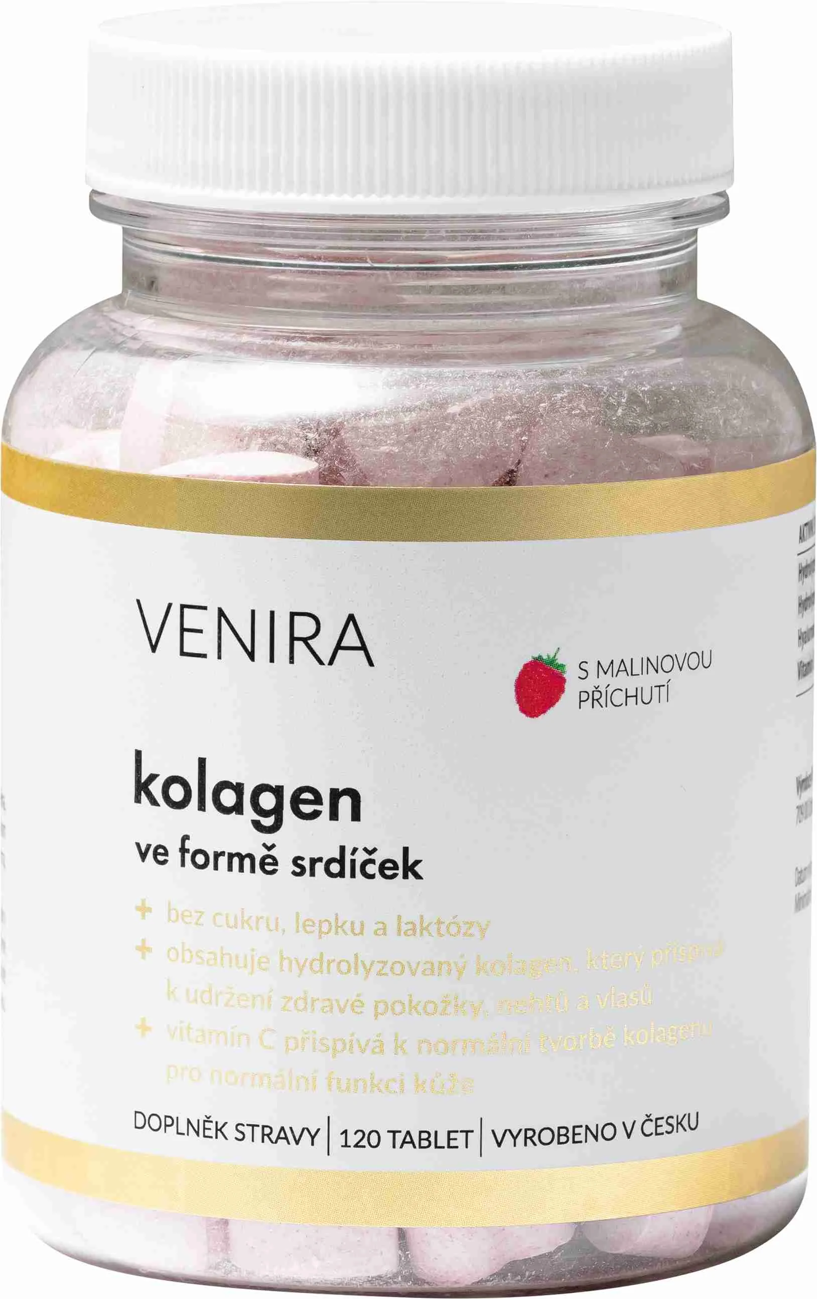 VENIRA Kolagén vo forme srdiečok malina 1×120 tbl, doplnok výživy